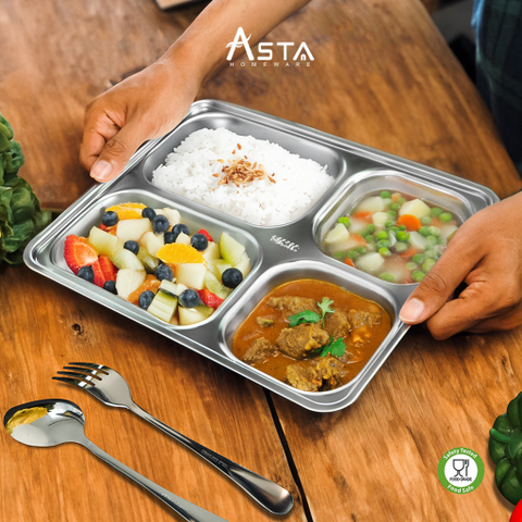 Asta homeware official asta piring makan stainless 4 sekat 2b tutup tebal food tray stainless - masukkeranjang.com