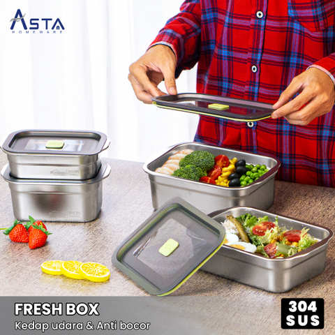 Asta wadah penyimpanan makanan stainless steel 304 food container kedap udara - masukkeranjang.com