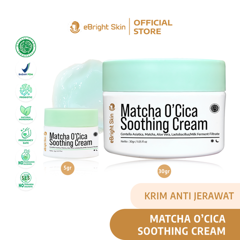 Ebright skin matcha o cica soothing cream krim anti jerawat - masukkeranjang.com