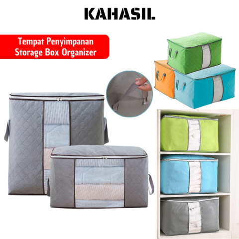 Kahasil storage box organizer kotak tempat penyimpanan jumbo serbaguna baju selimut bed cover sprei - masukkeranjang.com